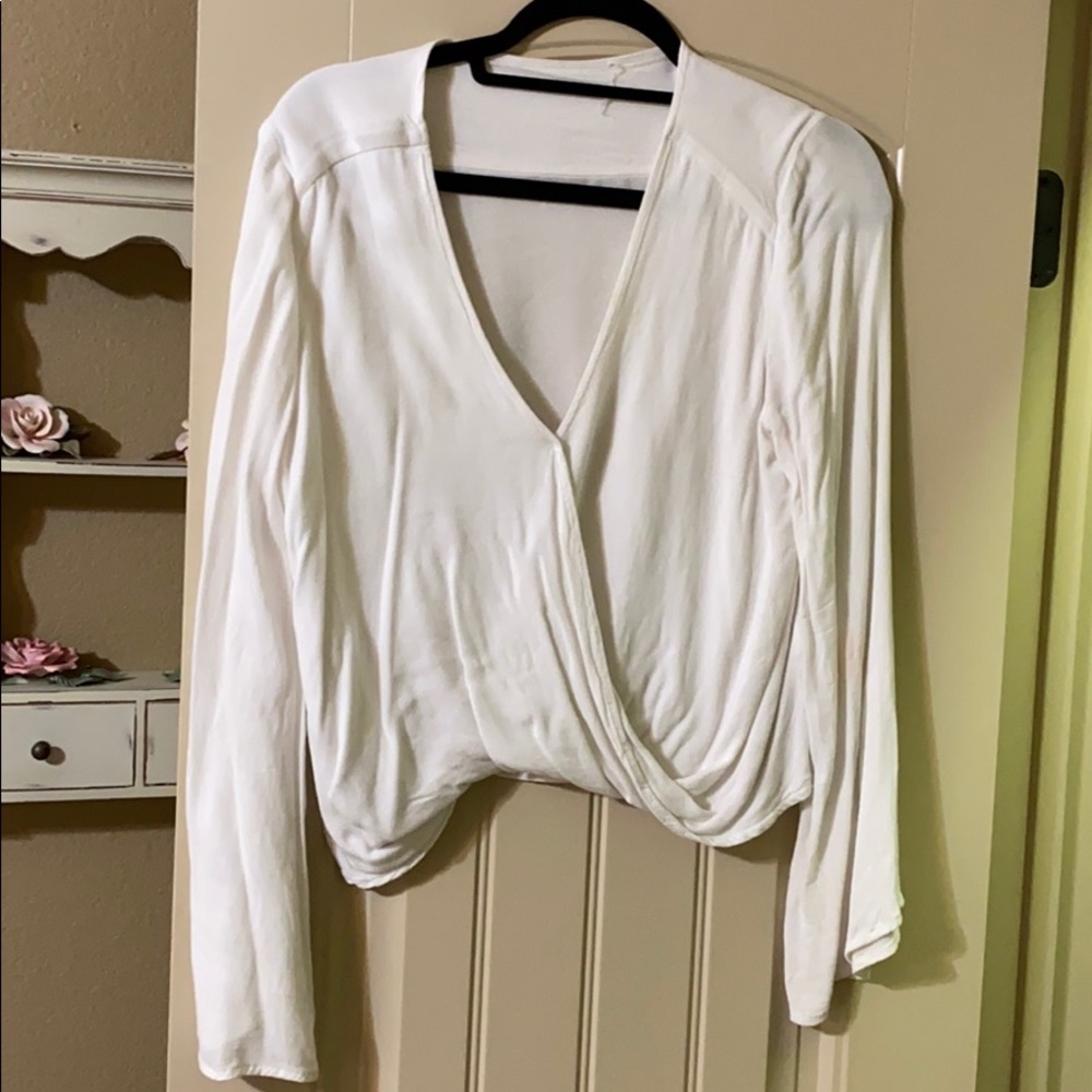 Blue life white bell sleeve blouse